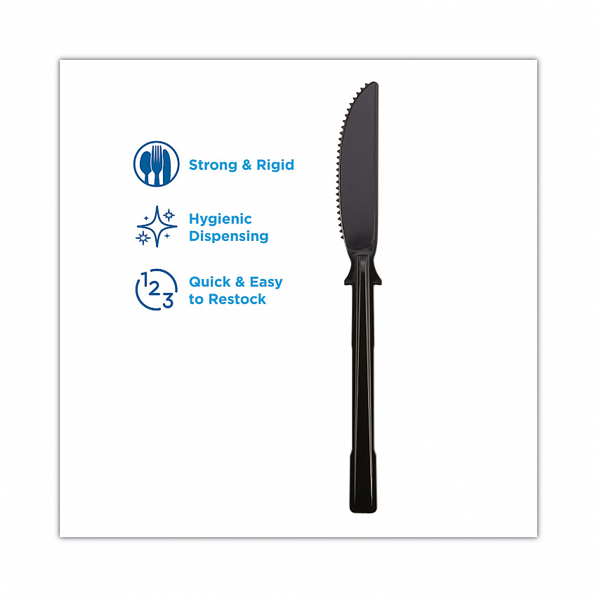SmartStock Tri-Tower Dispensing System Polystyrene Cutlery, Mediumweight Knife, Plastic, Black, 40/Pack, 24 Packs/Carton (DUSSK5)