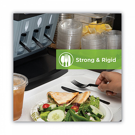 SmartStock Tri-Tower Dispensing System Polypropylene Cutlery, Mediumweight Fork, Plastic, Black, 40/Pack, 24 Packs/Carton (DUSSPF5)