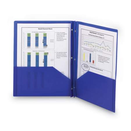 Smead Poly Two-Pocket Folder with Fasteners, 180-Sheet Capacity, 11 x 8.5, Blue, 25/Box (87726)
