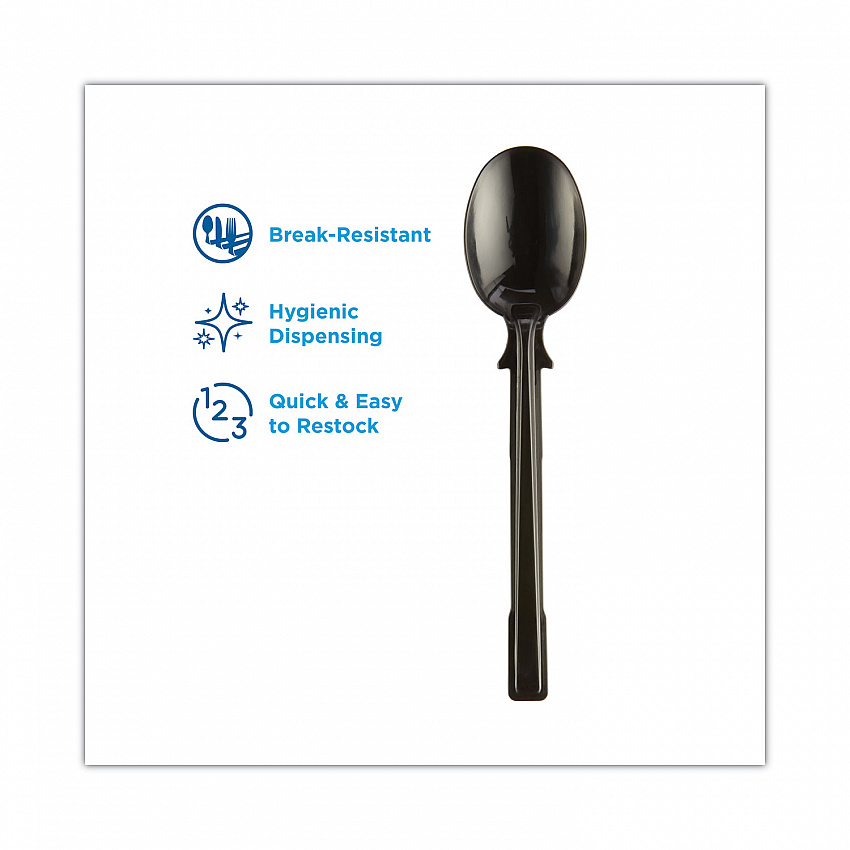 SmartStock Tri-Tower Dispensing System Polypropylene Cutlery, Mediumweight Soup Spoon, Plastic, Black, 40/Pack, 24 Packs/CT (DUSSPS5)