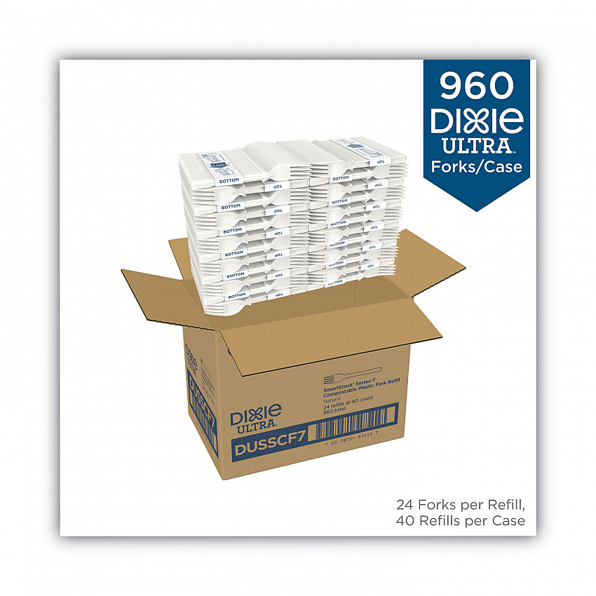 SmartStock Tri-Tower Dispensing System Cutlery, Heavyweight Fork, Plastic, Natural, 40/Pack, 24 Packs/Carton (DUSSCF7)