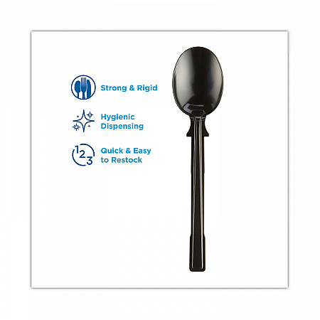 SmartStock Tri-Tower Dispensing System Polystyrene Cutlery, Mediumweight Soup Spoon, Plastic, Black, 40/Pack, 24 Packs/Carton (DUSSS5)