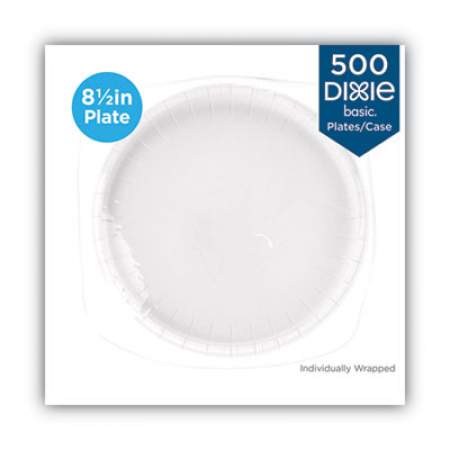 Dixie White Paper Plates, 8.5" dia, Individually Wrapped, White, 500/Carton (DBP09WR1)