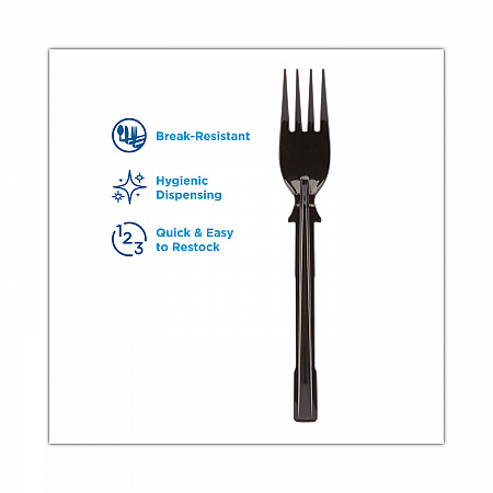 SmartStock Tri-Tower Dispensing System Polypropylene Cutlery, Mediumweight Fork, Plastic, Black, 40/Pack, 24 Packs/Carton (DUSSPF5)