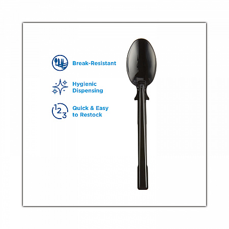 SmartStock Tri-Tower Dispensing System Polypropylene Cutlery, Mediumweight Spoon, Plastic, Black, 40/Pack, 24 Packs/Carton (DUSSPT5)