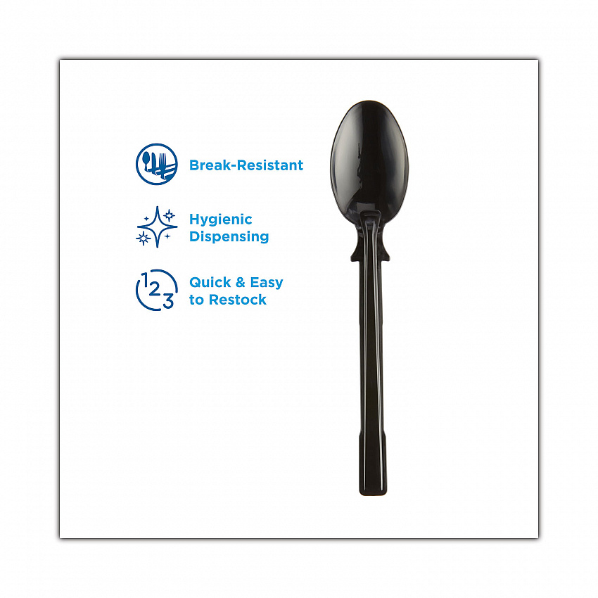SmartStock Tri-Tower Dispensing System Polypropylene Cutlery, Mediumweight Spoon, Plastic, Black, 40/Pack, 24 Packs/Carton (DUSSPT5)