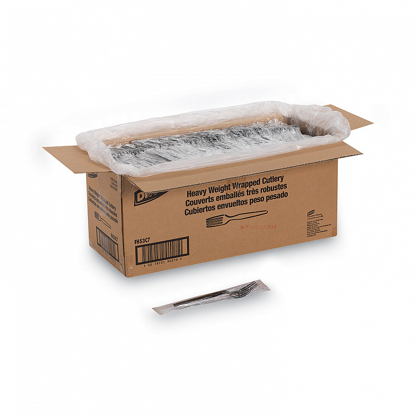 Individually Wrapped Heavyweight Forks, Plastic, Black, 1,000/Carton (FH53C7)