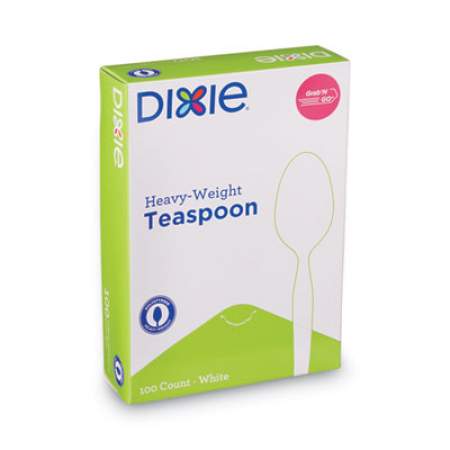 Dixie Plastic Cutlery, Heavyweight Teaspoons, White, 100/Box (TH207)