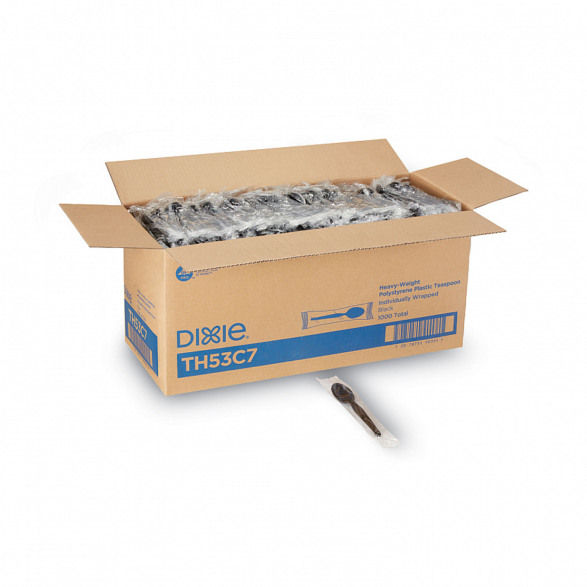 Individually Wrapped Heavyweight Spoon, Plastic, Black, 1,000/Carton (TH53C7)