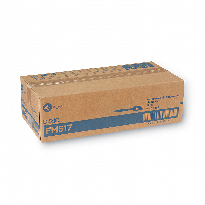 Plastic Cutlery, Heavy Mediumweight Forks, Black, 1,000/Carton (FM517)