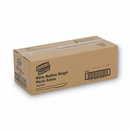 Plastic Cutlery, Mediumweight Knife, White, 1,000/Carton (PKM21)