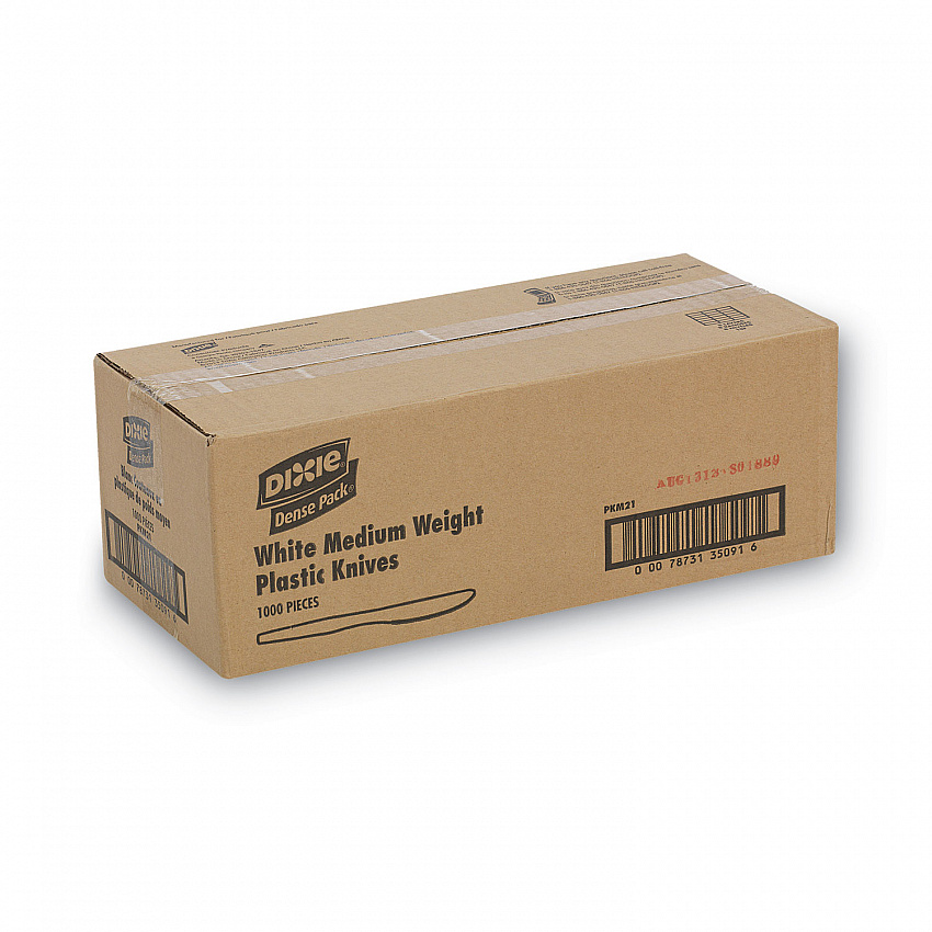 Plastic Cutlery, Mediumweight Knife, White, 1,000/Carton (PKM21)