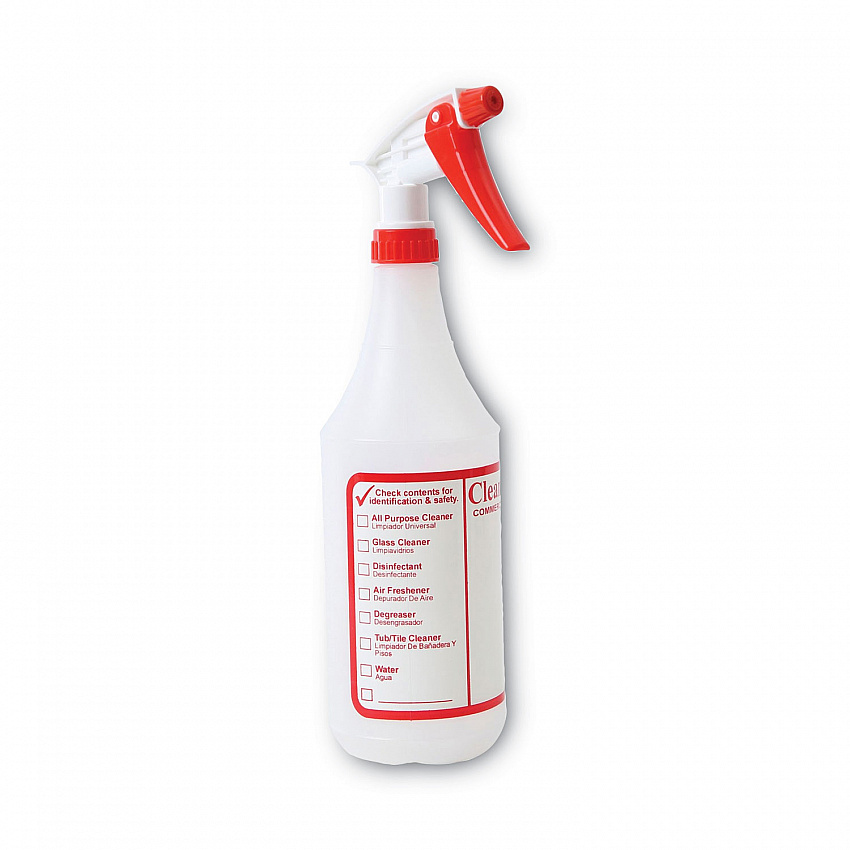 General Purpose Plastic Bottle with Trigger Spray, 32 oz, Clear/Red, 3/Pack (03010)