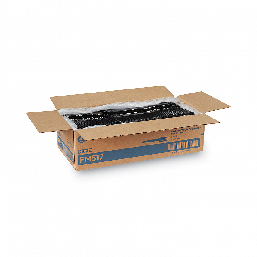 Plastic Cutlery, Heavy Mediumweight Forks, Black, 1,000/Carton (FM517)