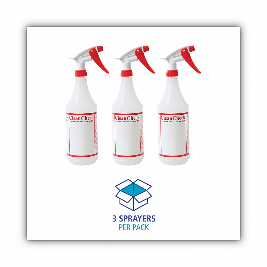 General Purpose Plastic Bottle with Trigger Spray, 32 oz, Clear/Red, 3/Pack (03010)