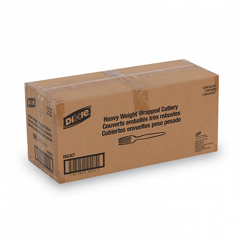 Individually Wrapped Heavyweight Forks, Plastic, Black, 1,000/Carton (FH53C7)