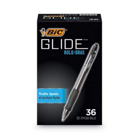 BIC GLIDE Bold Ballpoint Pen Value Pack, Retractable, Bold 1.6 mm, Black Ink, Black Barrel, 36/Pack (VLGB361BK)