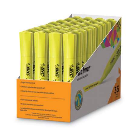BIC Brite Liner Tank-Style Highlighter Value Pack, Yellow Ink, Chisel Tip, Yellow/Black Barrel, 36/Pack (BLMG36YEL)