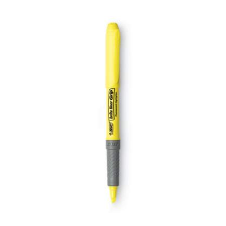 BIC Brite Liner Grip Pocket Highlighter, Fluorescent Yellow Ink, Chisel Tip, Yellow/Black/Silver Barrel, Dozen (GBL11YW)