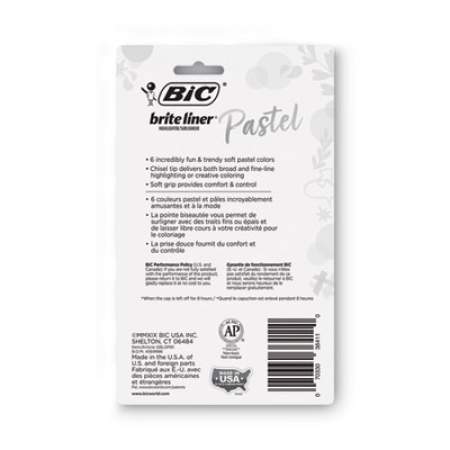 BIC Brite Liner Grip Pocket Highlighter, Assorted Ink Colors, Chisel Tip, Assorted Barrel Colors, 6/Pack (GBLDP61AST)