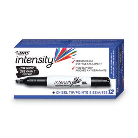 BIC Intensity Low Odor Chisel Tip Dry Erase Marker, Broad Chisel Tip, Black, Dozen (GDEM11BK)