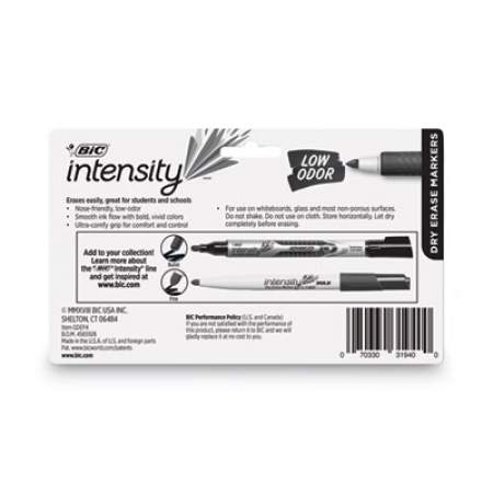 BIC Intensity Low Odor Fine Point Dry Erase Marker, Fine Bullet Tip, Assorted Colors, 4/Set (GDEP41ASST)