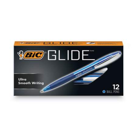 BIC GLIDE Ballpoint Pen, Retractable, Medium 1 mm, Blue Ink, Blue Barrel, Dozen (VCG11BE)