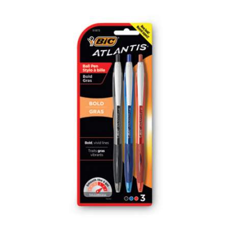 BIC GLIDE Bold Ballpoint Pen, Retractable, Bold 1.6 mm, Assorted Ink and Barrel Colors, 3/Pack (VCGBP31AST)