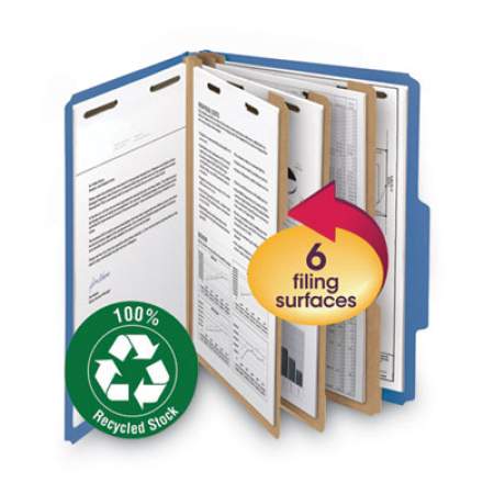 Smead 100% Recycled Pressboard Classification Folders, 2 Dividers, Letter Size, Dark Blue, 10/Box (14062)