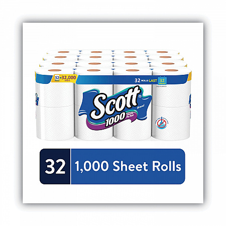1000 Bathroom Tissue, Septic Safe, 1-Ply, White, 1,000 Sheets/Roll, 32 Rolls/Carton (49209)
