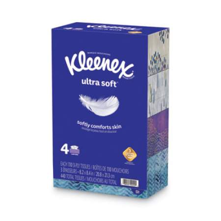 Kleenex Ultra Soft Facial Tissue, 3-Ply, White, 8.75 x 4.5, 110 Sheets/Box, 4 Boxes/Pack (50240)