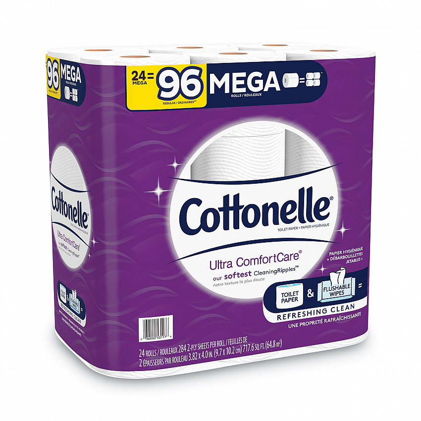 Ultra ComfortCare Toilet Paper, Soft Bath Tissue, Mega Rolls, Septic Safe, 2-Ply, White, 284 Sheets/Roll, 24 Rolls/Pack (53756PK)