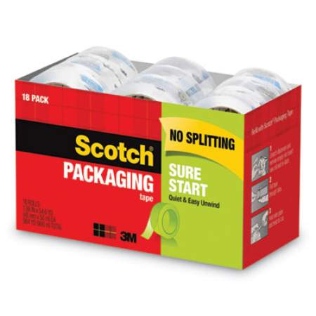 Scotch Sure Start Packaging Tape, 3" Core, 1.88" x 54.6 yds, Clear, 18/Pack (345018CP)