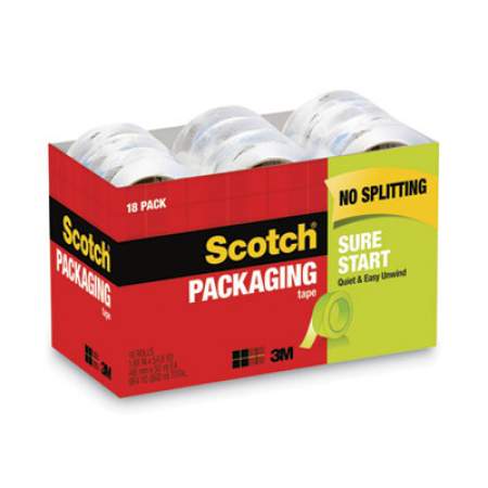 Scotch Sure Start Packaging Tape, 3" Core, 1.88" x 54.6 yds, Clear, 18/Pack (345018CP)