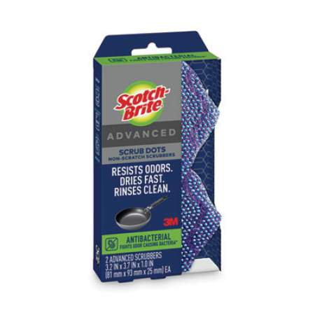 Scotch-Brite Advanced Scrub Dots Non-Scratch Scrub Sponges, 3.2 x 3.7, 1" Thick, Light Blue/Purple, 2/Pack (SDA2)