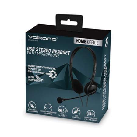 Volkano Chat Series Stereo Computer Headset with USB-A Connectivity, Binaural, Over-the-Head, Black (VK20152BK)