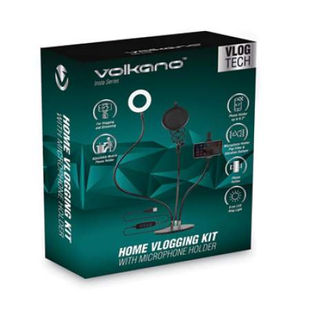 Volkano Insta Vlogging Kit with Microphone Holder for 6.2" Smartphone, Black (VK6502BK)