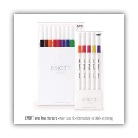 uni-ball EMOTT Porous Point Pen, Stick, Fine 0.4 mm, Assorted Ink Colors, White Barrel, 5/Pack (24828)