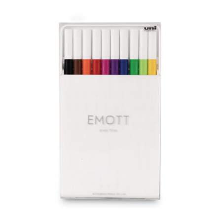 uni-ball EMOTT Porous Point Pen, Stick, Fine 0.4 mm, Assorted Ink Colors, White Barrel, 10/Pack (24836)
