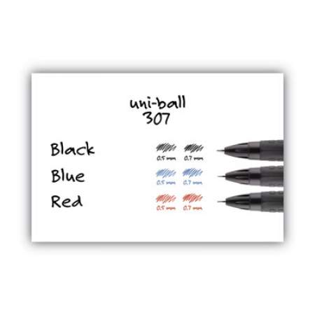 uni-ball 307 RETRACTABLE GEL PEN, MICRO 0.5 MM, BLUE INK, BLACK BARREL, DOZEN (1947088)