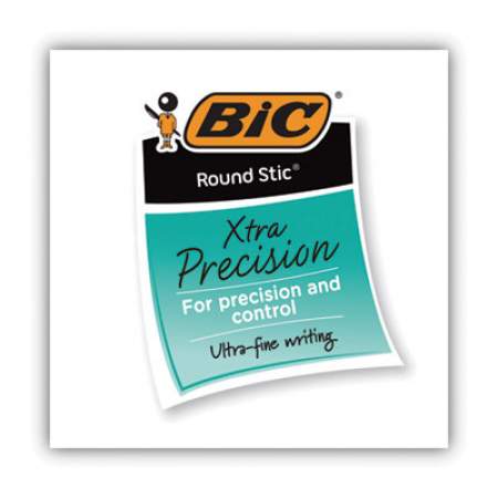 BIC Round Stic Xtra Precision Ballpoint Pen, Stick, Fine 0.8 mm, Blue Ink, Translucent Blue Barrel, Dozen (GSF11BE)