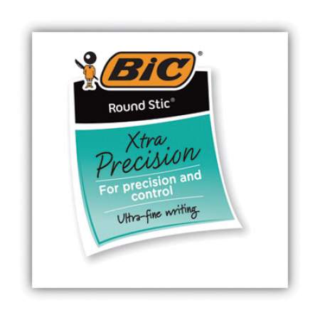 BIC Round Stic Xtra Precision Ballpoint Pen, Stick, Fine 0.8 mm, Black Ink, Smoke Barrel, Dozen (GSF11BK)