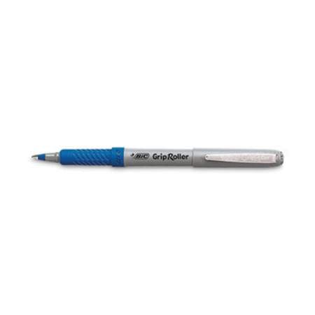 BIC Roller Glide Roller Ball Pen, Stick, Fine 0.7 mm, Blue Ink, Gray Barrel, Dozen (GRE11BE)