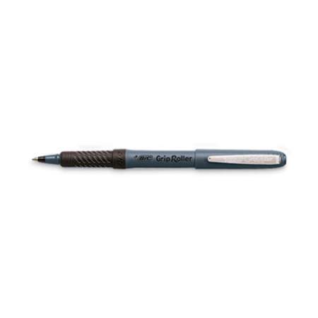 BIC Roller Glide Roller Ball Pen, Stick, Micro 0.5 mm, Black Ink, Gray Barrel, Dozen (GREM11BK)