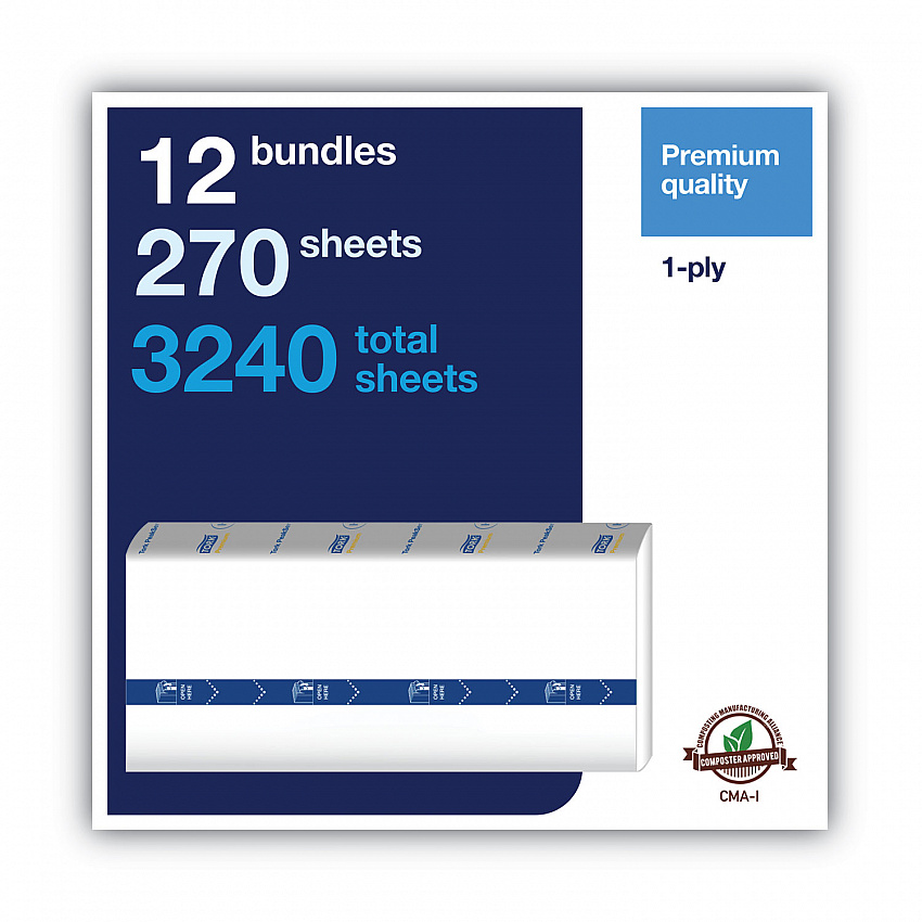 PeakServe Continuous Hand Towel, 1-Ply, 7.91 x 8.85, White, 270 Wipes/Pack, 12 Packs/Carton (105066)