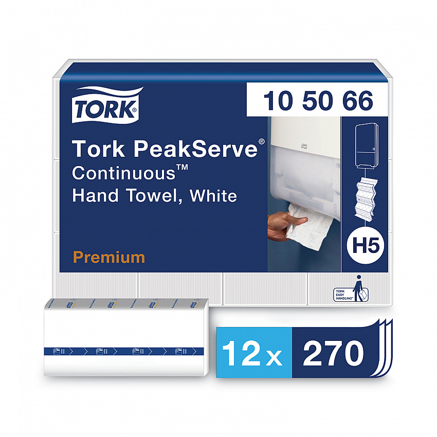PeakServe Continuous Hand Towel, 1-Ply, 7.91 x 8.85, White, 270 Wipes/Pack, 12 Packs/Carton (105066)