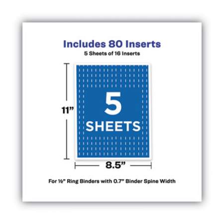 Avery Binder Spine Inserts, 1/2" Spine Width, 16 Inserts/Sheet, 5 Sheets/Pack (89101)