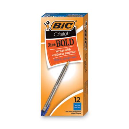 BIC Cristal Xtra Bold Ballpoint Pen, Stick, Bold 1.6 mm, Blue Ink, Clear Barrel, Dozen (MSB11BE)