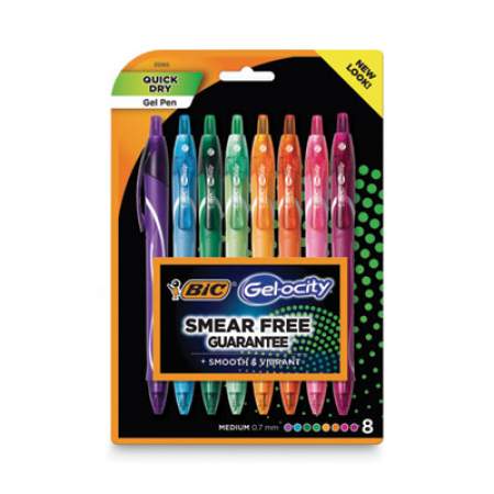 BIC Gel-ocity Quick Dry Gel Pen, Retractable, Medium 0.7 mm, Assorted Ink and Barrel Colors, 8/Pack (RGLCGAP81AST)