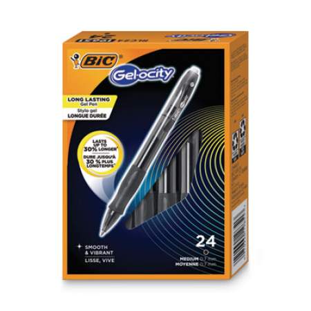 BIC Gel-ocity Gel Pen Value Pack, Retractable, Medium 0.7 mm, Black Ink, Black Barrel, 24/Pack (RLC241BK)